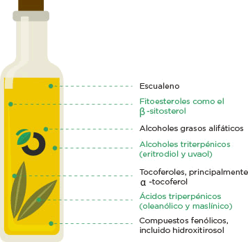Diferentes compuestos que forman parte del aceite de orujo de oliva